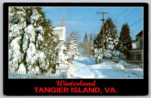 Tangier Island Virginia Snowy Wonderland Main St. Swain Mthodist Church Postcard (Y-552)