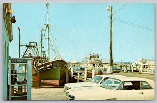 Point Judith Rhode Island Docks and Vintage Payphone Booth Postcard (Y-554)
