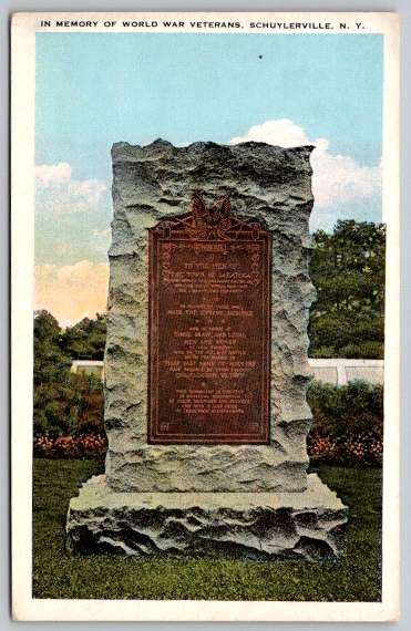 Schulerville New York Monument in Memory of World War Veterans Postcard (ecM384}