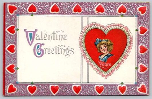 Valentine Greetings Girl in a Heart Vintage Postcard (PCCA-1)
