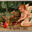 Valentine Cherub fanning the Heart to the One I love - Vintage 1908 Postcard (PCCA-3)