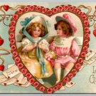 With Love's Greeting - All Hearts Young Boy & Girl Vintage Emobssed Postcard (PCCA-9)