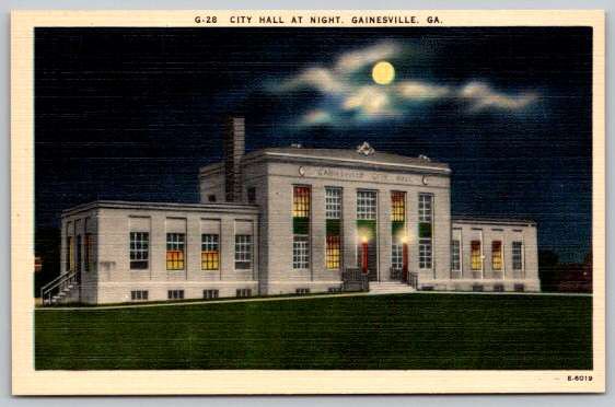 Gainsville Georgia City Hall Moonlight Night Postcard (PCCA-23)