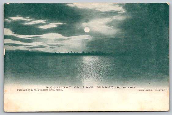 Lake Minnequa Pueblo Colorado Moonlight Night 1905 Postcard (PCCA-29)