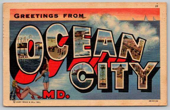 Ocean City, Maryland Large Letter 1957 Postcard (PCCA-51)