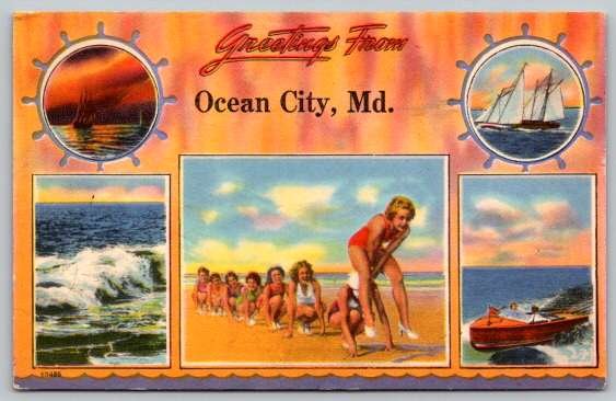 Ocean City, Maryland Greetings From Leap Frog Bathing Beauties Postcard (PCCA-5)