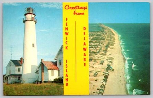 Fenwick Island Delaware Light House & Aerial Beach Banner View Postcard (Z-570)