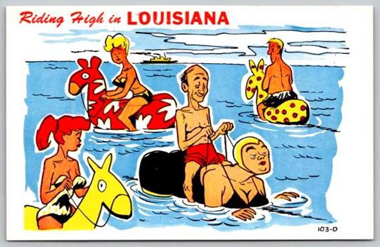 Riding High in Louisiana Comic, Humor Postcard (Z-580)