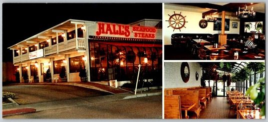 Ocean City Maryland Hall's Seafood, Steaks Restaurant 59th Street Postcard (EL167)