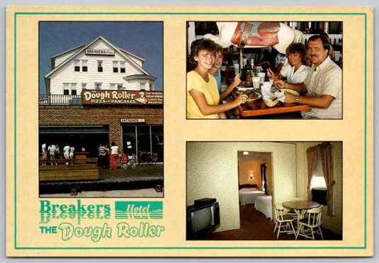 Ocean City Maryland Breakers Hotel, The Dough Roller 3rd St Boardwalk Postcard (ContG-153)