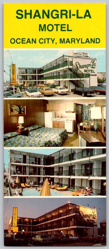 Ocean City Maryland Shangri-La Motel Elongated Vintage Multi View Postcard (EL-13)