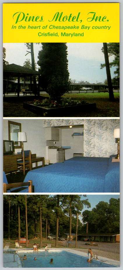 Pines Motel Crisfield Maryland MD Chesapeake Bay County Vintage Long Postcard (EL-15)