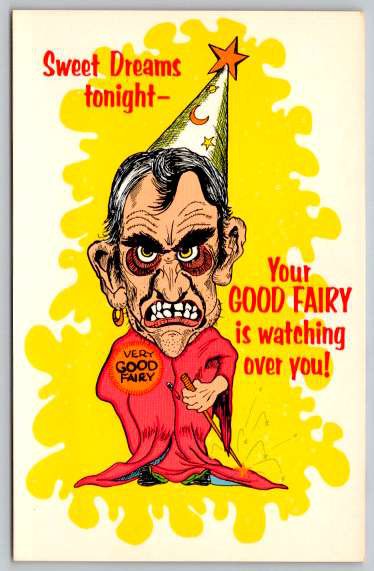 Your Good Fairy is Watching over You - Weird Evil Wizard Postcard (AA-269)