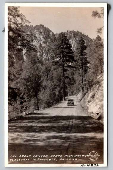 RPPC Flagstaff to Prescott Arizona Oak Creek Canyon State Highway Frasher's Postcard (PCCA73)