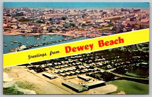 Dewey Beach Delaware Greetings From Vintage Aerial Banner View Postcard (AA-515)
