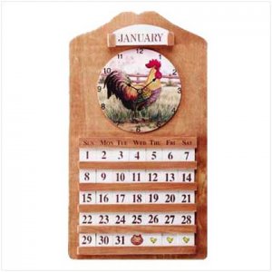 ROOSTER CALENDAR AND CLOCK RETAIL: $29.95