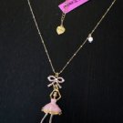 NWT Betsey Johnson Moving Ballerina Pearl Bow Necklace