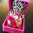 NWT Betsey Johnson Pom Pom Pearl Bow Cluster Ring $65