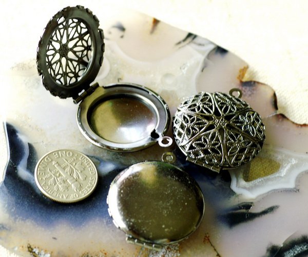 2pcs Gunmetal Black Locket Brass Filigree Locket Pendant 27x32mm b16c