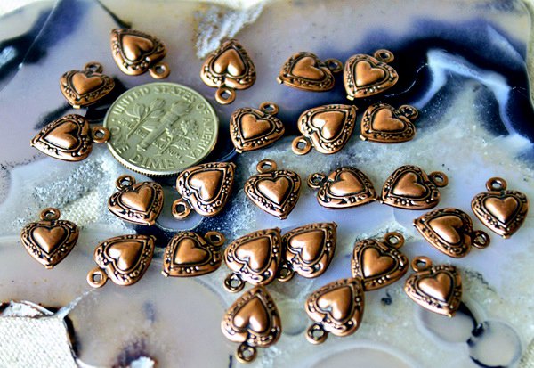 40pcs Antique Copper Plated Solid Brass Filigree Stamping Heart Charms Pendant 12mm b12d