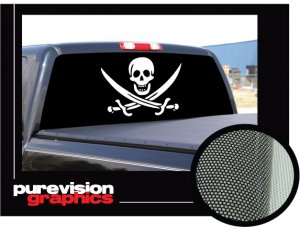 PIRATE 22"x 65"- Rear Window Graphic- jolly roger skull