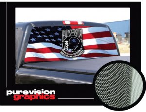 POW & US FLAG 22"x 65"- Rear Window Graphic- decal tint