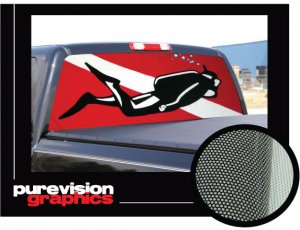 SCUBA DIVER 22"x 65" Rear Window Graphic  diving truck