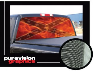DIXIE FLAG 22"x 65"- Rear Window Graphic flames truck
