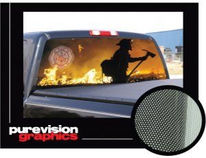 FIREFIGHTER 22"x65" Rear Window Graphic fire man truck