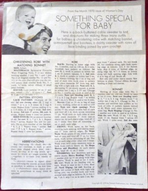 Knitted Christening Robe With Matching Bonnet plus  three more patterns 1970 FREE SHIPPING