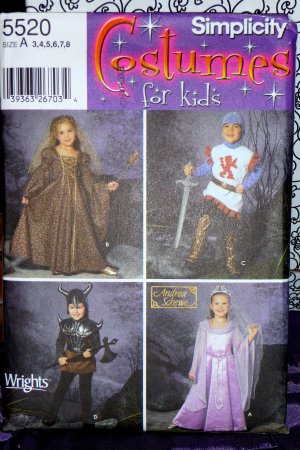 Medievel Halloween Costumes Patterns Kids S 5520 - FREE SHIPPING