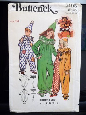 Clown Costume Pattern Child's Size 14  Vintage  FREE SHIPPING