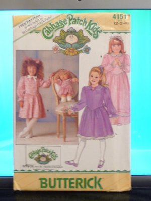 Original Butterick Cabbage Patch Doll Pattern #4151 GIRLS & DOLL MATCHING PATTERN  FREE SHIPPING
