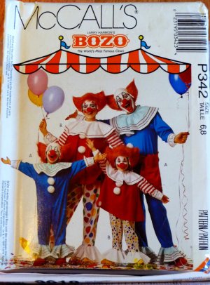 Bozo The Clown Costume Pattern child 6-8 Rare Collector  FREE SHIPPING