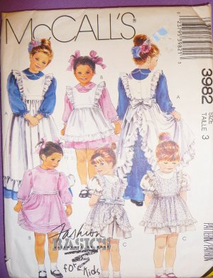 M 3982 Size 3 Girls Easter Dresses & Pinfores Pattern (3 styles)   FREE SHIPPING