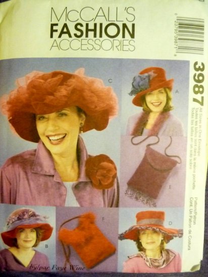 Red Hats Society Pattern Misses Hats & Purse Pattern M3987 - FREE SHIPPING