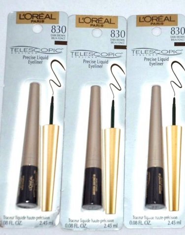 L'Oreal Telescopic Precision Liquid Eyeliner, Dark Brown (Pack of 3)