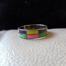 Vintage Silver Multicolored Rectangle Pattern Ring (size 7)