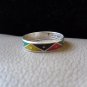 Vintage Silver Multicolored Zigzag Ring (size 8)