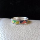 Vintage Silver Multicolored Pattern Ring (size 9)