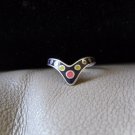 Vintage Silver V-shaped Multicolored Circles Ring (size 8)