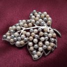 Large Leaf with Pearl Beads Brooch Costume Jewelry