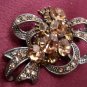 Deep Champagne Austrian Crystals with Chrome Ribbon Brooch Costume Jewelry