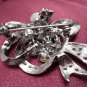 Deep Champagne Austrian Crystals with Chrome Ribbon Brooch Costume Jewelry