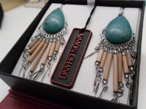 Simon Chang Turquoise and Wood Bead Earrings