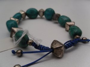 Genuine Turquoise Stone & Sterling Silver Bead Bracelet