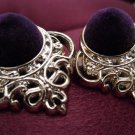 Vintage Velvet and Ornate Silver Earrings