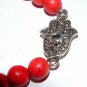 Unisex Red 8 mm Turquoise Hamsa Bracelet 7.5" Stretch