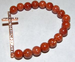 Gold Sand Sunstone Quartz Sitara Sideways Cross Bracelet 7.5"