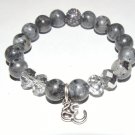 Women's 10 MM Black Labradorite/Moonstone OM Stretch Bracelet 7.25"